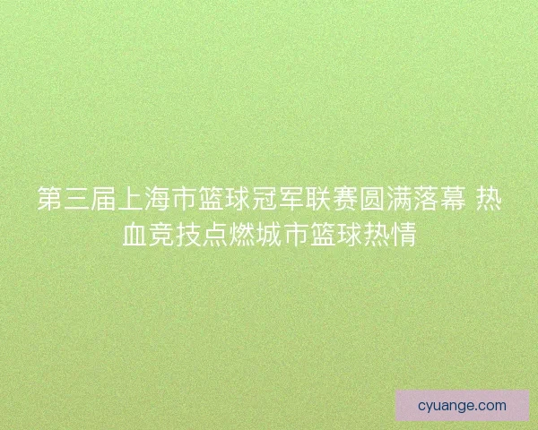 第三届上海市篮球冠军联赛圆满落幕 热血竞技点燃城市篮球热情